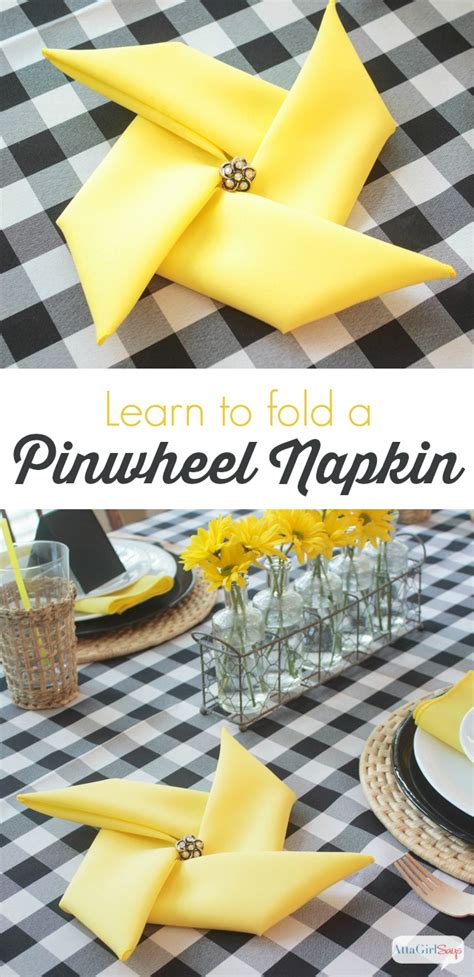 The center of folded napkins is going inside the glass. Pinwheel Napkin Fold Tutorial to Set a Festive Table