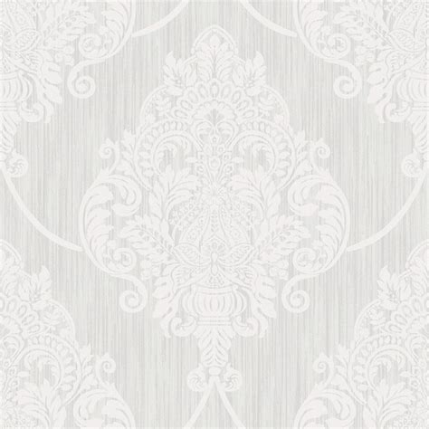 Aw70800 White Raised Large Textured Damask Wallpaper