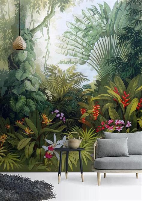 3d Tropical Rainforest Wallpaper Lush Vegetation Wall Mural Palm Leaves Wall Decor Floral