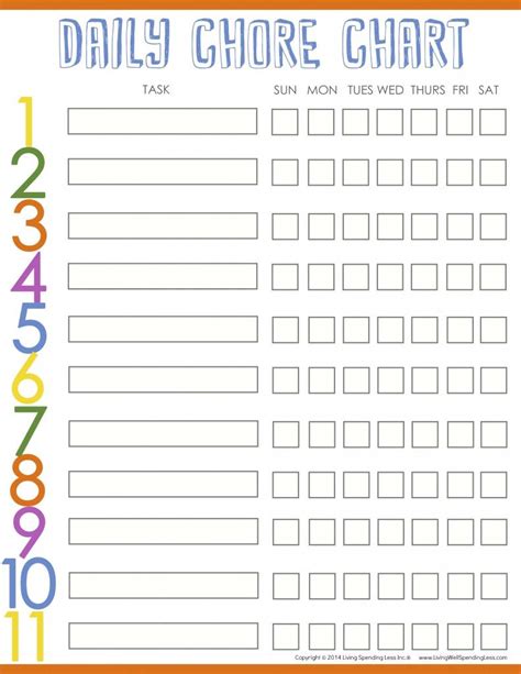 Chore Chart For Kids Daily Chore Charts Chart And Printable Chore Chart
