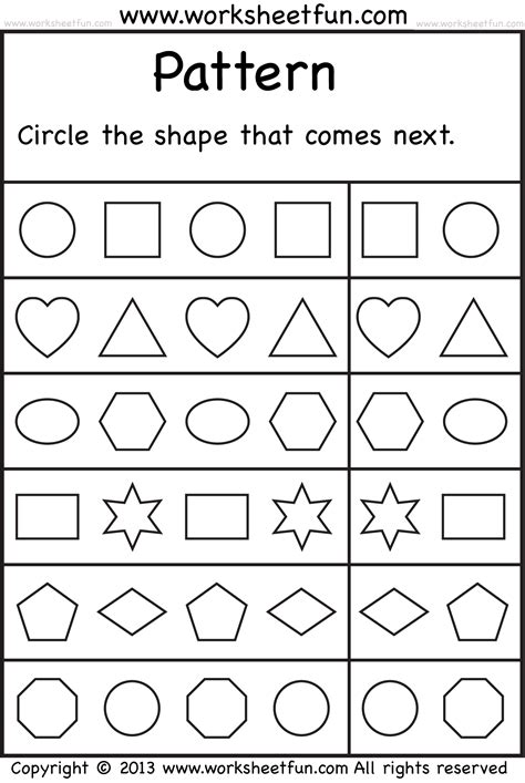 Free Printable Worksheets Pattern Worksheets For Kindergarten Free