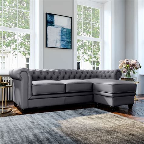 Hampton Chesterfield L Shape Corner Sofa Grey Classic Faux Leather Only £79999 Furniture