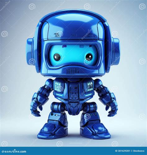 Blue Robot With Iconic Pop Culture Caricature Style Stock Illustration