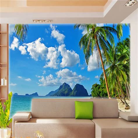 Photo Wallpaper Customize Palm Beach Scenery Wallpaper Tv Background