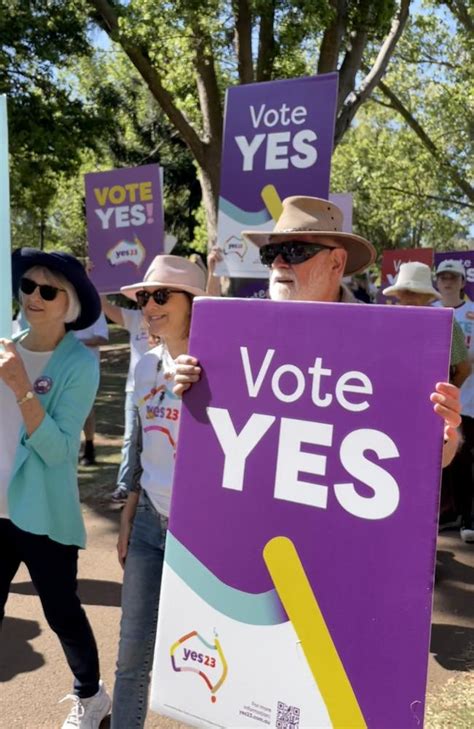Yes Vote Campaign Advocates For Indigenous Voice To Parliament Referendum March In Queens Park