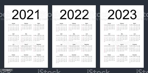Simple Editable Vector Calendars For Year 2021 2022 2023 Week Starts