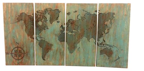 World Map Wall Hanging Large Carving In Solid Wood With Distressed