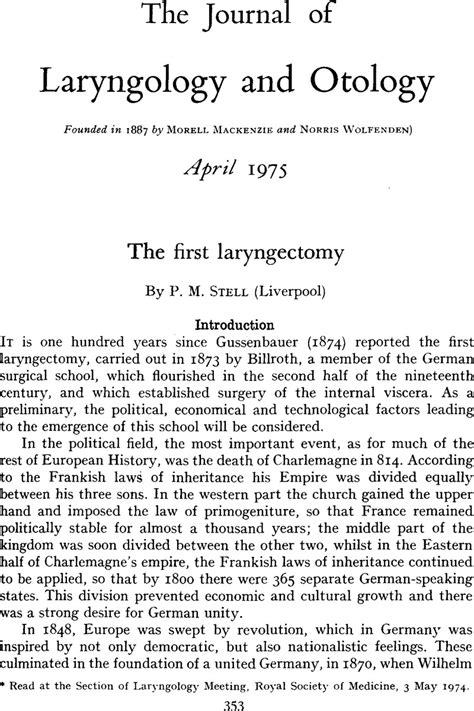 The First Laryngectomy The Journal Of Laryngology And Otology