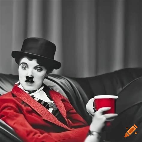 Black And White Image Of Charlie Chaplin Watching Movies