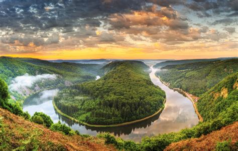 Wallpaper Nature Clouds River Germany Forest Landscape Mettlach