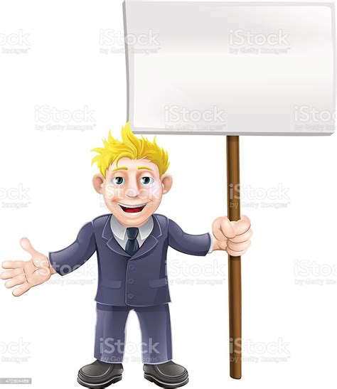 Cartoon Suit Man Holding Sign Stock Illustration Download Image Now