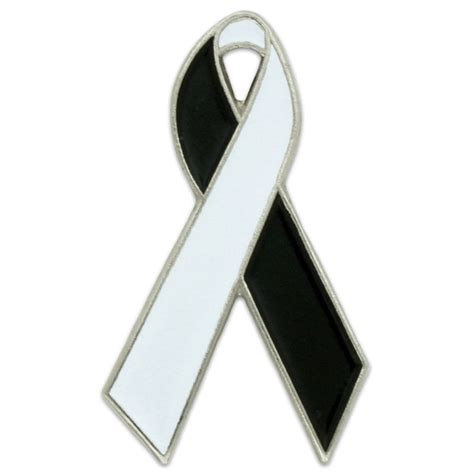 Pinmarts White And Black Awareness Ribbon Enamel Lapel Pin