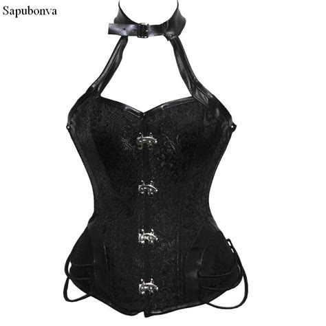 Ladies Corset Top Faux Leather Steampunk Clothing For Women Tops Black