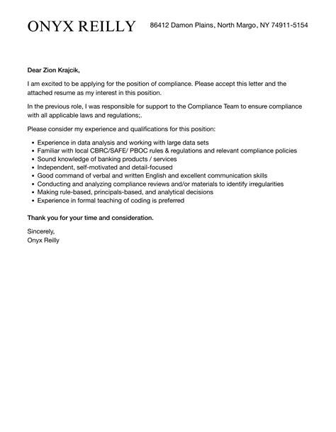 Compliance Cover Letter Velvet Jobs