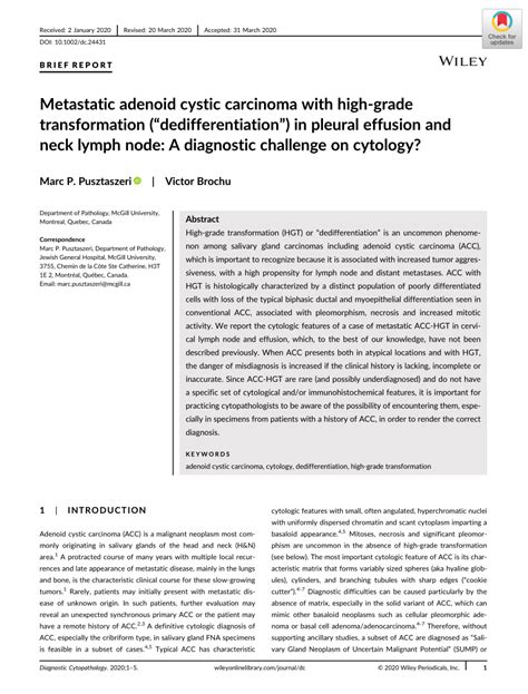 Pdf Metastatic Adenoid Cystic Carcinoma With High‐grade