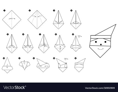 Instruction How To Make Origami Santa Claus Head Vector Image