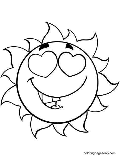 Love Sun Cartoon Mascot Character Coloring Page Free Printable