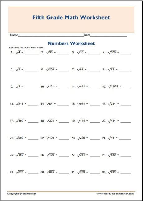Finding Square Roots Of Numbers Worsksheets