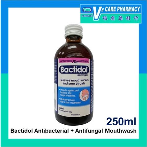Bactidol Antibacterial Plus Antifungal Mouthwash 250ml Relieves Mouth Ulcers And Sore Throats