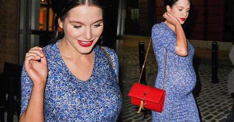 Helen Flanagan Shows Off Her Growing Baby Bump In Flattering Body Con Dress As She Heads To
