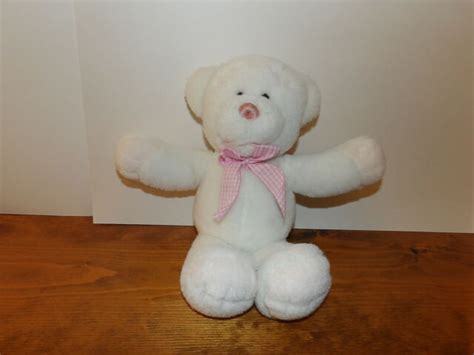 Rare 11 Vintage 1992 Baby Gund Plush White Bear W Pink And White Ribbon