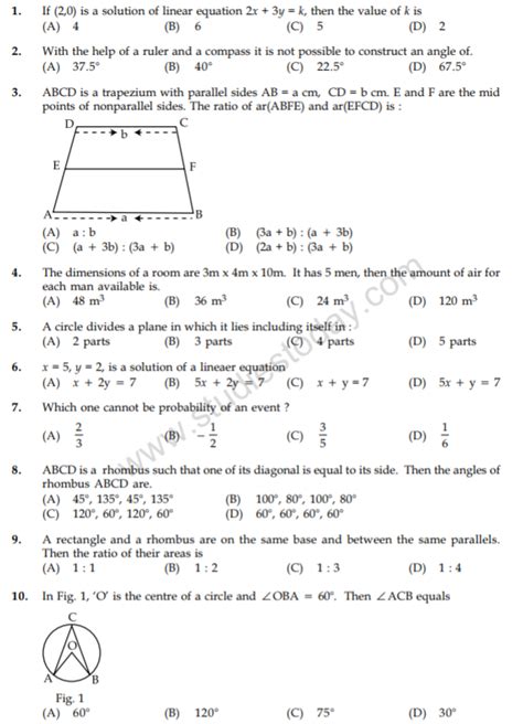 Cbse Class 9 Mathematics Revision Question Paper Set C