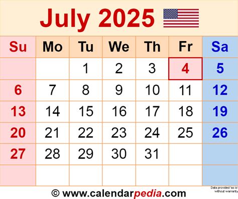 Calendar Template July 2025 To June 2025
