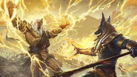 Gods Battle Fight Zeus Anubis 1080p The Gods Hd Wallpaper