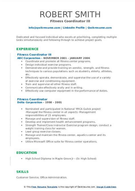 Check spelling or type a new query. Fitness Coordinator Resume Samples | QwikResume