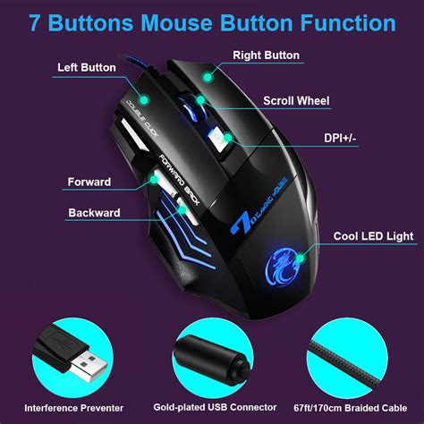 Ergonomic Wired Gaming Mouse 7 Button Led 5500 Dpi Usb Laptop Mouse