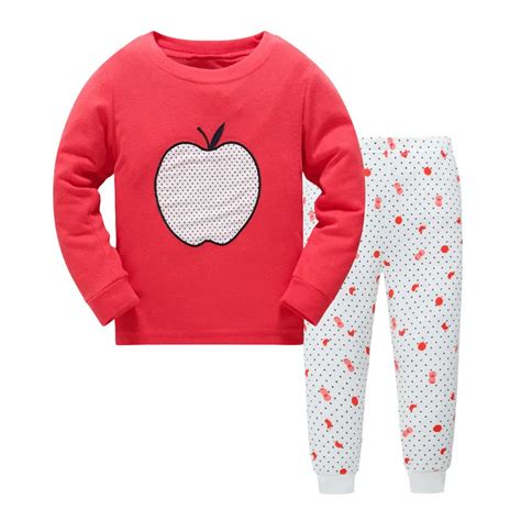 1set 8r 02 Apple Children Girls Pajamas Sets Long Sleeve Sleepwear
