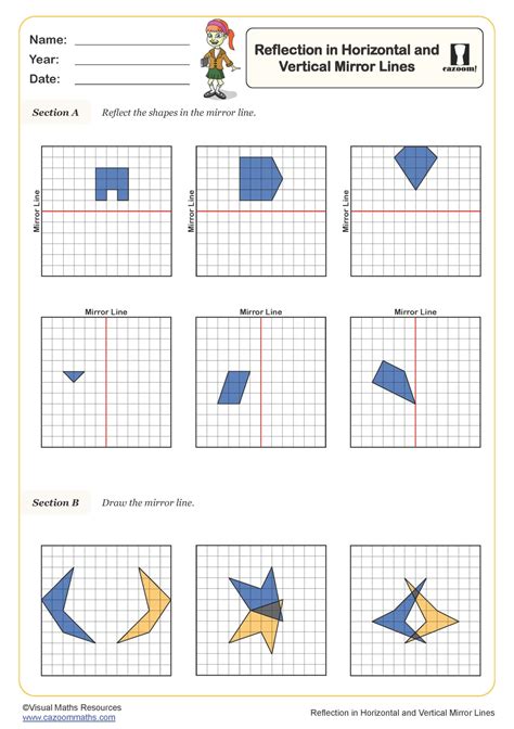 Refelction In Horizontal And Vertical Mirror Lines Worksheet Pdf