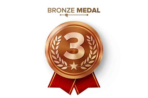 Bronze 3st Place Medal Vector Metal Realistic Badge With Third