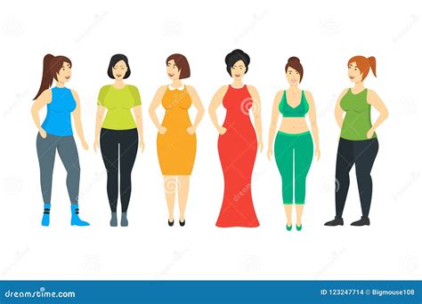 Cartoon Characters Smiling Plus Size Woman Set Vector Stock Vector