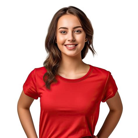 Premium Ai Image A Woman In A Red Shirt Is Smiling And Wearing A Red
