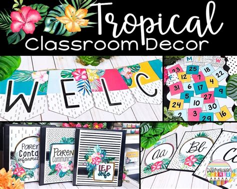 Modern Tropical Classroom Decor Bundle Classroom Bulletin Board Display Posters Tropical