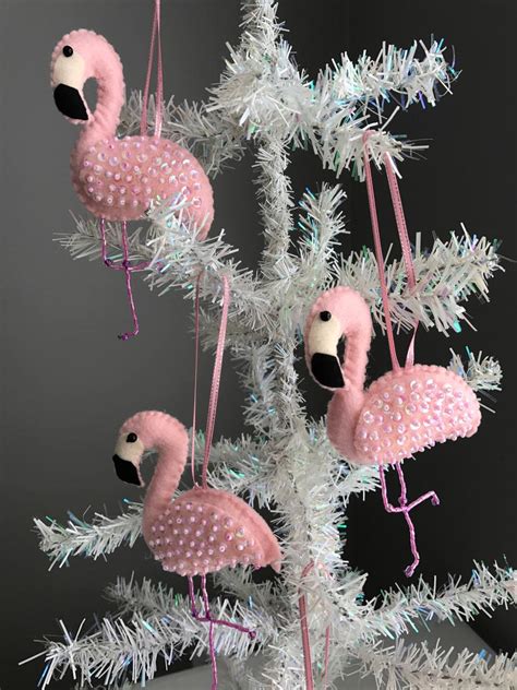 Felt Pink Flamingo Christmas Ornament Beaded Legs Sequined Etsy