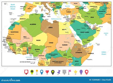 Carte Politique Détaillée De Lafrique Du Nord Et Du Moyen Orient