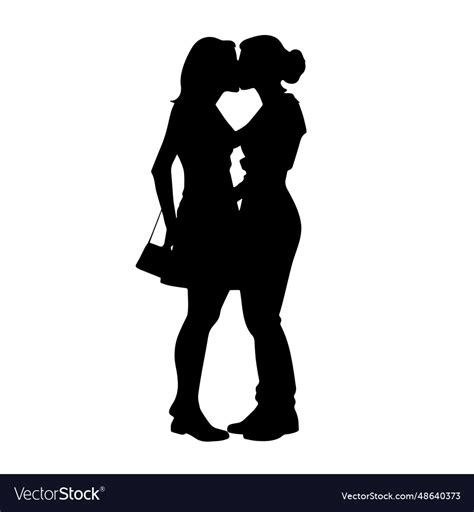 Young Female Lesbian Couple Hugging And Kissing Vector Image