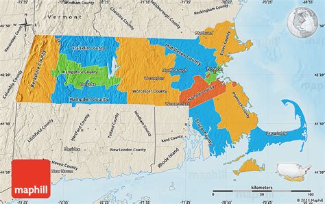 Political Map Of Massachusetts Shaded Relief Outside