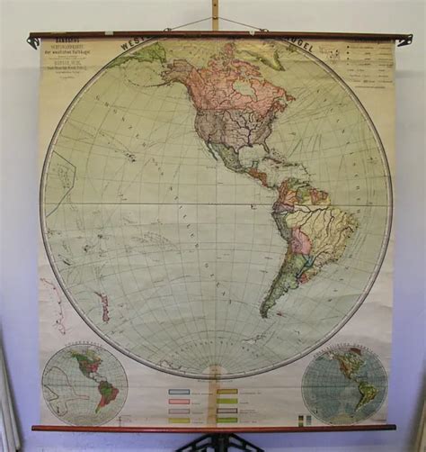 School Wall Map Western Hemisphere 174x192cm Vintage Planiglobe Wall