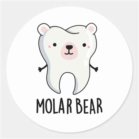 Molar Bear Cute Tooth Pun Classic Round Sticker