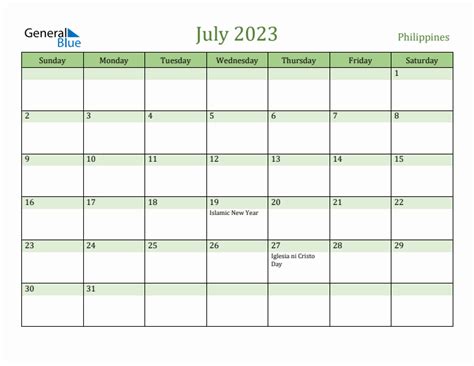 Fillable Holiday Calendar For Philippines July 2023