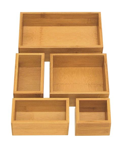 5 Piece Bamboo Storage Box Drawer Organizer Set