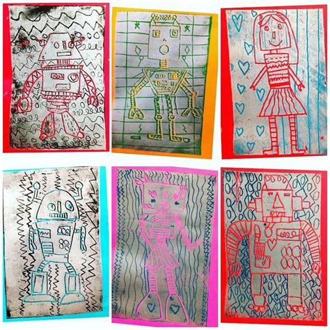 Cassie Stephens On Instagram “just A Few Of The Amazing Third Graders Robot Reduction Prints I