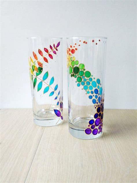 Buy Rainbow Drinking Glasses Set Of 2 Hand Painted Floral Colorful Online In India Etsy