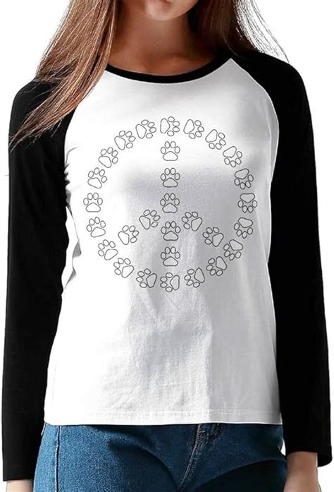 Womens Paw Print Peace Sign Pawprint Comfy Long Sleeve T