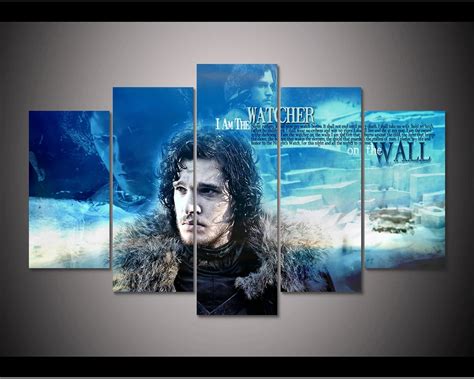 Framed Hd Print 5pcs Game Of Thrones John Snow Canvas Wall Art Painting