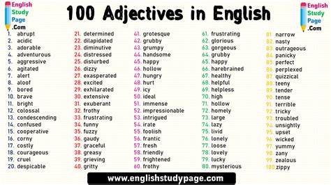 100 Adjectives In English English Study Page