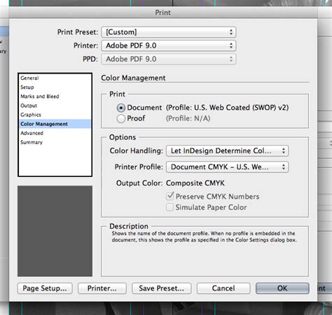 There are settings available for various printing i usually stick to the sheetspothires settings which are valid for sheetfed offset printing of jobs that can contain spot colors. InDesign CS6 quality difference "Export to PDF" vs "Print ...